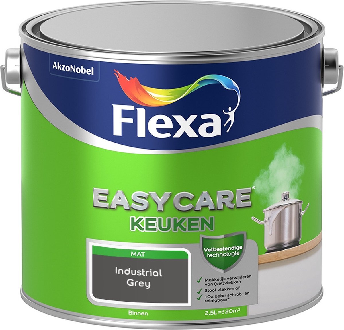 FLEXA Easycare Muurverf - Keuken - Mat - Mengkleur - Industrial Grey - 2,5 liter