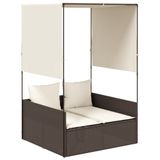 vidaXL Lit double avec auvent et rideaux, marron, polyrotin