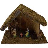 Viscio Trading 121433 Huisje met kribbe, 3-delig, met banden op sokkel, hout, bruin, 36 x 16 x 26 cm, 3 stuks