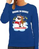 Bellatio Decorations Shoppartners Bv Foute Kerst sweater / kersttrui Drank en drugs blauw voor dames - Kerstkleding / Christmas outfit XL