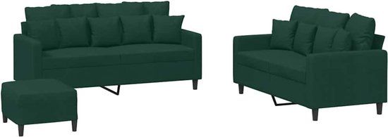 vidaXL 3-delige Loungeset met Kussens, Fluweel, Donkergroen