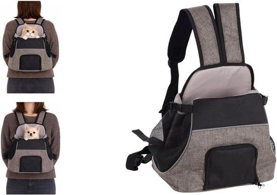 Flamingo Hondenrugzak – draagtas hond – draagtas kat – Xanty Taupe – 29x23x38cm – buikdrager – verstelbare riemen – puppy – kleine rassen