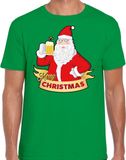 Bellatio Decorations Fout Kerst shirt / t-shirt - Cheers / bier Santa - groen - heren - kerstkleding / kerst outfit M