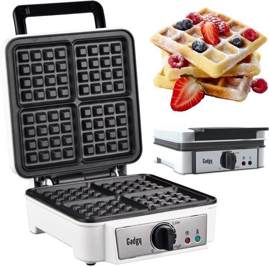 Gadgy Wafelijzer - Wafelmaker voor 4 Brusselse Wafels – Anti aanbaklaag - Temperatuur instelbaar - indicatielampje - Wafels van 8.5x7 cm