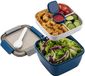 MUJUZE Lunchbox met onderverdeling in vakken, broodtrommel voor volwassenen en kinderen, duurzame lunchbox met bestek, kleuterschool, saladebox to go voor school, werk, picknick, reizen (blauw)