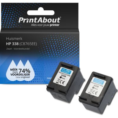 PrintAbout Huismerk HP 338 (CB331EE) Inktcartridge Zwart Voordeelbundel 2-pack