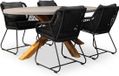 BUITEN living Livorno/Portofino zwart dining tuinset 5-delig | betonlook + hardhout | ovaal | 200x110cm | 4 personen