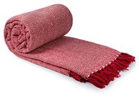 Emma Barclay Visgraat - Gerecycleerde Katoenen Patroon Stoel Sofa Setee Bed Gooi Over Deken in Rood - 50x60 (127x152cm)