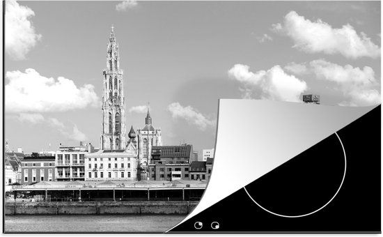 KitchenYeah® Inductie beschermer 77x51 cm - Antwerpen rivierfront - zwart wit - Inductiebeschermer