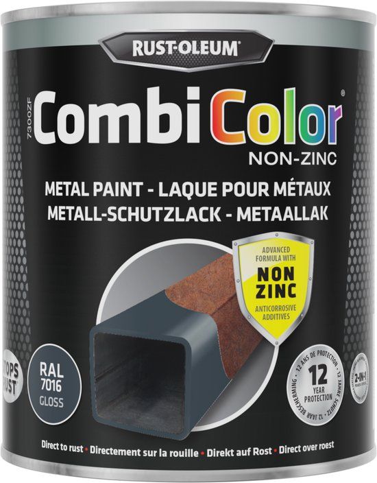 Rust-Oleum Combicolor Hoogglans Zinkvrij - RAL 7016 Antracietgrijs - 0,75L