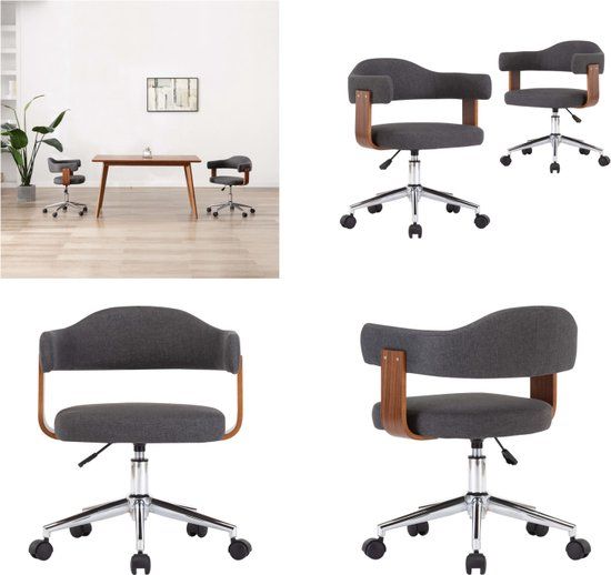 vidaXL Eetkamerstoelen - 2 st - draaibaar - gebogen - hout en stof - grijs