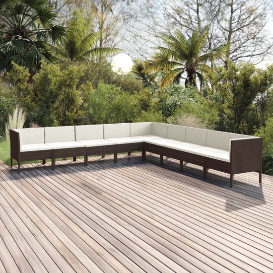 The Living Store Loungeset Tuinmeubelen - PE-rattan - Staal - Modulair - Bruin - Cr&#232;mewit - 57x69x69 cm - Montage vereist