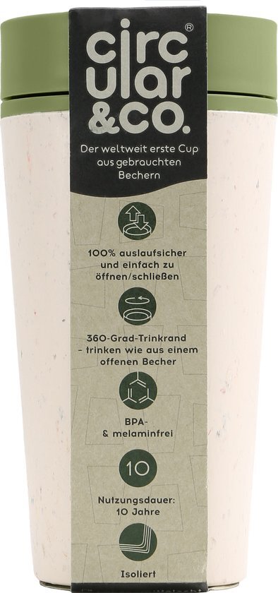 A short walk Circular&Co. herbruikbare to go koffiebeker (rCUP) crÃ¨me/groen 12oz/340ml