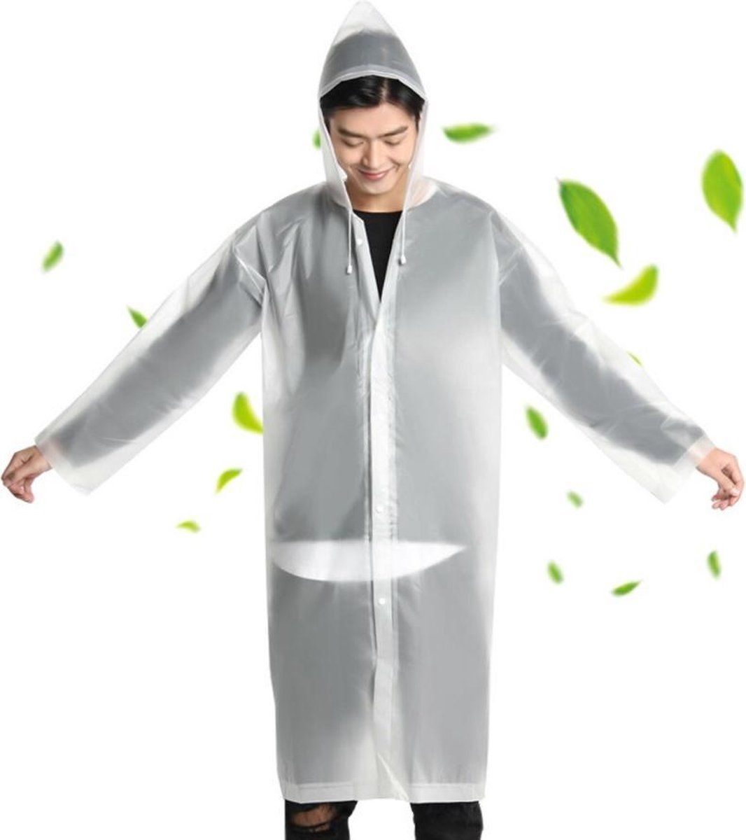 WiseGoods Regenponcho - Wandelponcho - Regenjas Lang - Wit Transparant - One Size