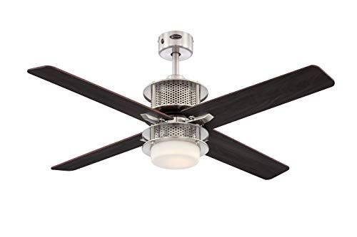 Westinghouse Lighting Plafondventilator, 122 cm, met verlichting en afstandsbediening, uitvoering in geborsteld nikkel, incl. dimbare ledlamp met opaalmelkglas, geborsteld nikkel