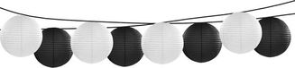 Merkloos Feest/tuin versiering 8x stuks luxe bol-vorm lampionnen zwart en wit dia 35 cm