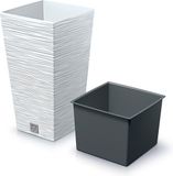 Prosperplast Plantenpot Furu Stripes - voor buiten - kunststof - wit - vierkant - D26xH50 cm