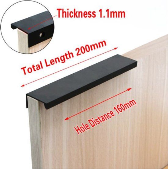 DW4Trading RVS Profiel Handgreep - Zwart - 200 mm