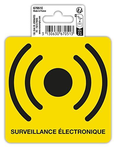 Exacompta - Zelfklevend pictogram "SURVEILLANCE ELECTRONIQUE" - PVC vinyl - 10x10cm - Zwart/Geel