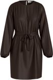 VILA Vienna Ravenna L/S O-Neck Dress - Dames Jurk - Kort - Lange Mouw - Ronde Hals - Polyester - Effen - Coffee Bean - Maat 42