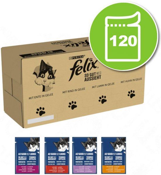 Felix Kattenvoer Nat in Gelei Variëteiten Mix Voordeelverpakking 120 x 85 g
