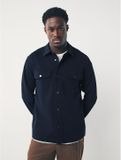 Next Heren Jersey keperstof Overshirt met drukknopen Lange mouw Klassieke kraag Klepzakken Regular Fit Katoen Navy Blue 4XL