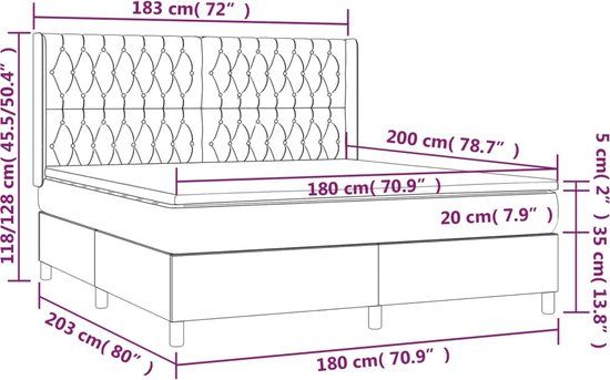vidaXL Boxspring Bed - 180x200 cm - Zwart - Stof