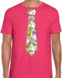 Bellatio Decorations Cadeau T-shirt voor heren - geld stropdas - roze - verjaardag XL