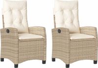 vidaXL Tuinstoelen 2 stuks verstelbaar met kussens poly rattan beige