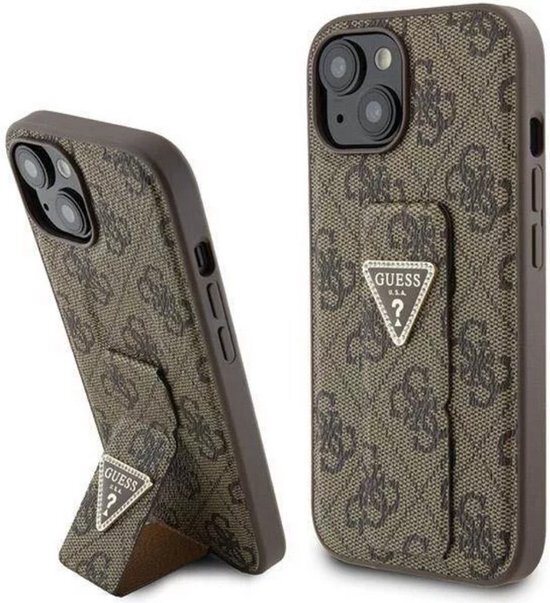 Guess 4G Triangle Logo Grip Case - Geschikt voor Apple iPhone 15 (6.1") - Bruin