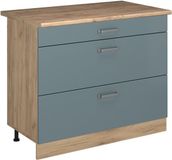 Vicco Keukenonderkast R-Line, Blauw-grijs/Goudkleurig Eiken, 100 cm goudkleurig eiken werkblad