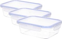 Cm Vershoudbakje/lunchbox - 3x - luchtdicht - met clips - glas - 16 x 11 x 6 cm - 420 ml