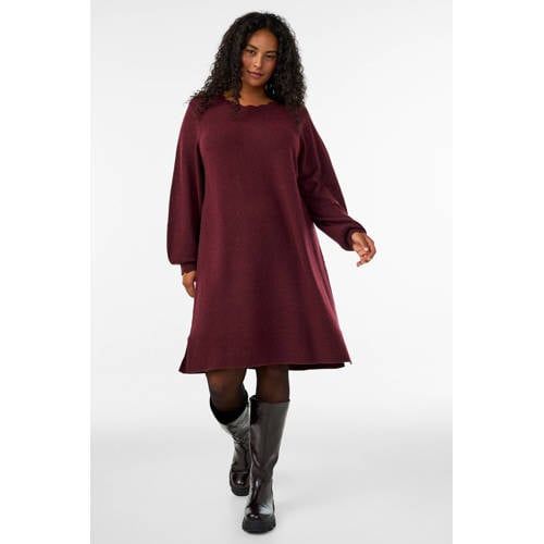Zizzi gebreide jurk Plus Size - donkerrood