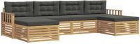 vidaXL - Bank loungeset - 6 zitplaatsen - Wit en antracietkleurig - Acacia hout
