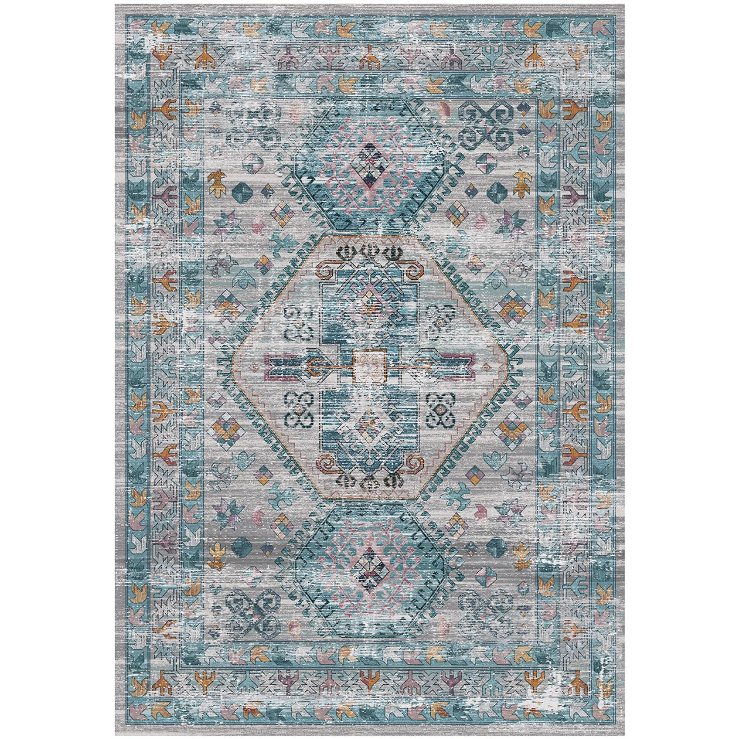 Lizzely Garden & Living Vloerkleed vintage 70x140cm wit lichtblauw perzisch oosters tapijt