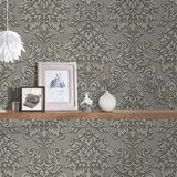 A.S. Création Livingwalls 368981 Metropolitan Stories Lizzy London behang met ornamenten barok vliesbehang met glitter, 10,05 m x 0,53 m beige, grijs, metallic