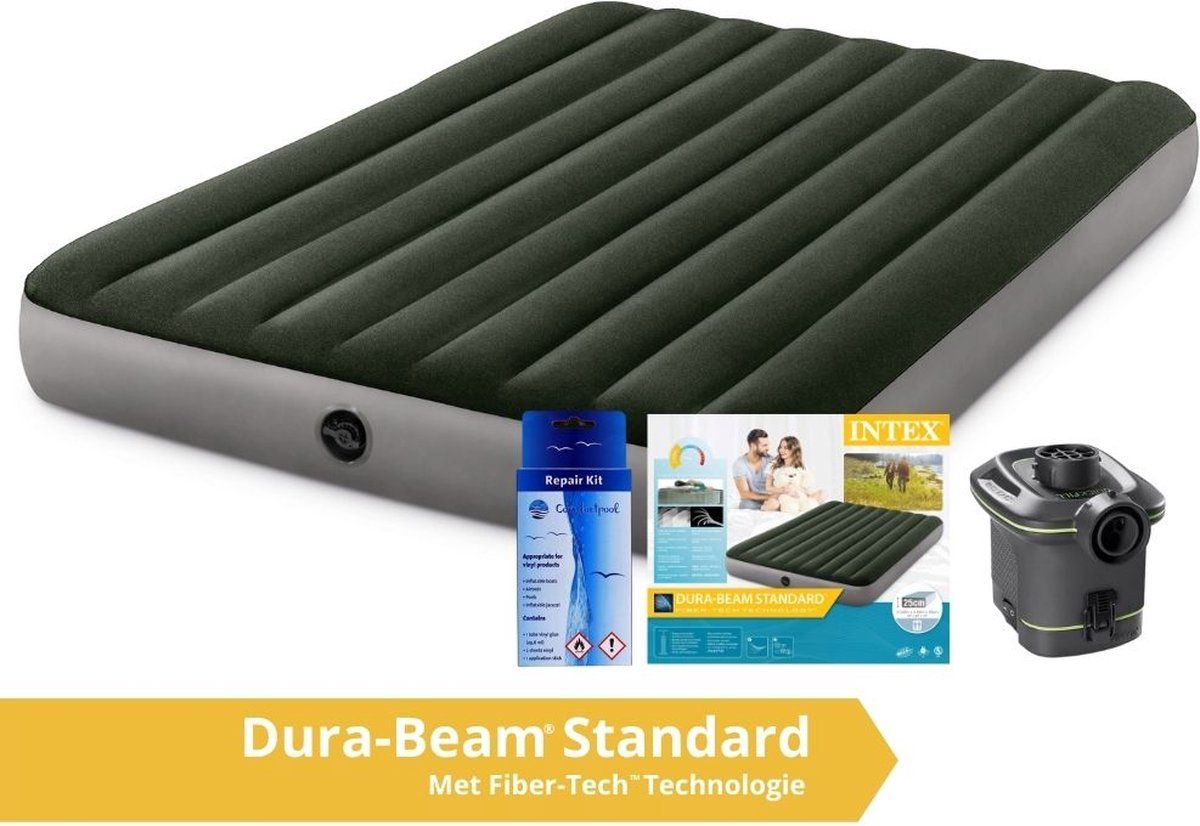 Intex Prestige Downy - Luchtbed - 2 Persoons - Groen - 191x152x25 cm - Inclusief Pomp Op Batterijen en Repairset