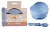 DORON & CHARLIE - Zuignapkom met 2-in-1 lepel - Blauw - Siliconen - 350 ml