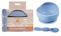DORON & CHARLIE - Zuignapkom met 2-in-1 lepel - Blauw - Siliconen - 350 ml