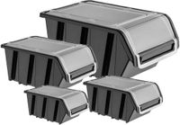 KADAX Stapelkist met deksel, opbergbox van PP-kunststof, opbergbox in verschillende maten en kleuren, opbergdozen met klep voor gereedschapswand (zwart, 1 stuk, 490 x 298 mm)