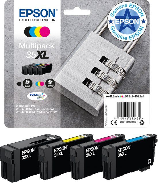 Epson 35XL Multipack - Inktcartridge - Zwart, Cyaan, Magenta, Geel