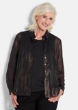 Goldner Meshblouse Elegante metallic blouse met overhemdkraag