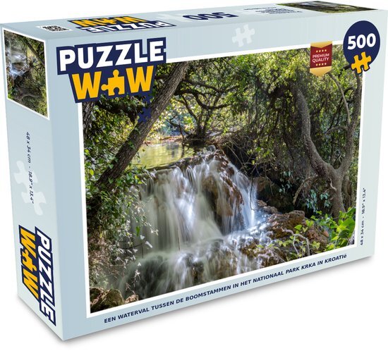 MuchoWow Puzzel Een waterval tussen de boomstammen in het Nationaal park Krka in Kroatië - Legpuzzel - Puzzel 500 stukjes