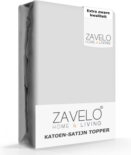 Zavelo Deluxe Katoen-Satijn Topper Hoeslaken Grijs - 90x220 cm