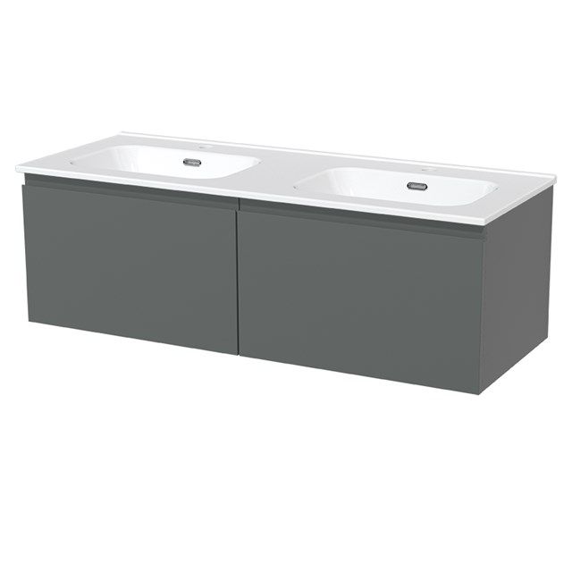 Maxaro Badkamermeubel 120cm Modulo Middengrijs 2 Lades Greeploos Wastafel Keramiek