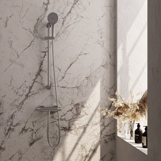 BRAUER Brushed Carving opbouw douche thermostaatkraan SET 02 - RVS geborsteld