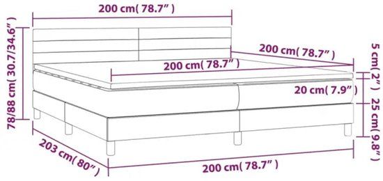 VidaXL Boxspring met matras en LED, stof, donkergrijs, 200x200 cm