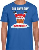 Bellatio Decorations Fun Kerstshirt / Kerst t-shirt Did anybody hear my fart blauw voor heren - Kerstkleding / Christmas outfit L