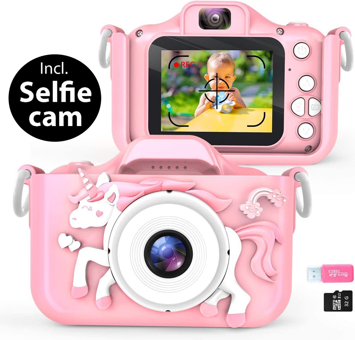 Gadgetplace Digitale Kindercamera Incl. 32gb geheugenkaart - Dual camera - Foto en Videofunctie - Kinderfototoestel - Vlog en Selfie Camera - Speelgoedcamera