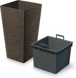 Prosperplast Plantenpot - buiten - kunststof - koffie bruin - Eco wood look - D24xH45 cm - bloempot